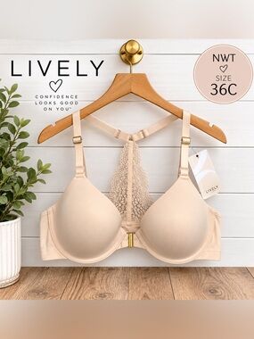 🤍 LIVELY Lace Racerback Bra – Size 36C – NWT
